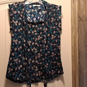 Mata Traders cap sleeve navy floral cotton blouse, size S